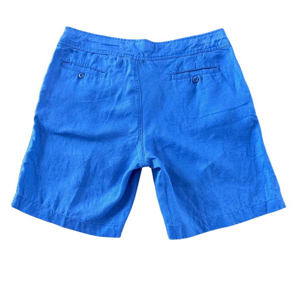 Jones & Co Linen Drawstring Bermuda Shorts 8 Blue Pockets Summer Coastal Grandma - Picture 2 of 7
